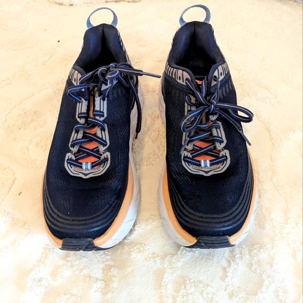 Women's Hoka One Bondi Navy Pink White Athletic Shoes Size 9.5